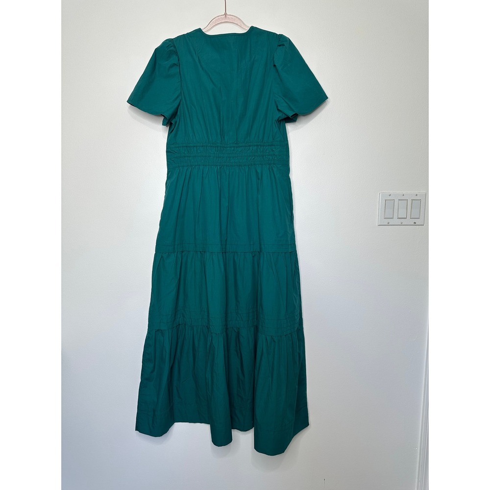 Quince Organic Cotton Tiered Maxi Dress Womens L Garden Green Smocked Waist - Picture 2 of 12